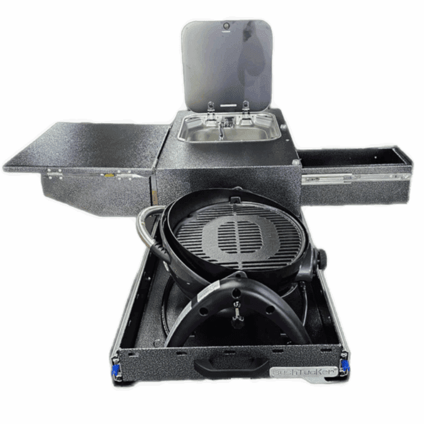 BushTucker Simpson STX Model slide out kitchen BBQ open
