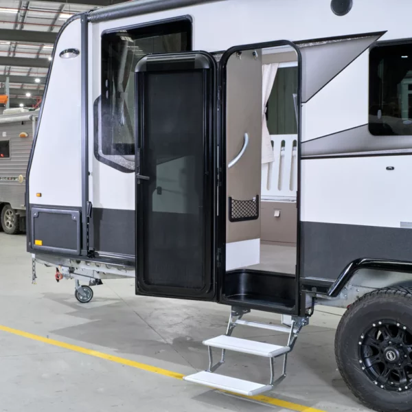 Camec Invictus Caravan Door - Premium Security Door with Integrated Blind open