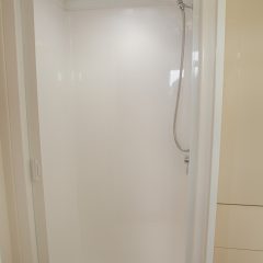 Glideaway Shower Door Screen installed
